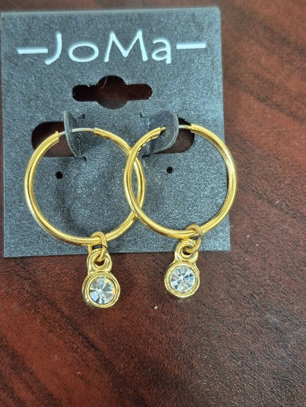 JoMa Hoop Earrings With Cubic Zirconia Dangle Charm Gold-Tone